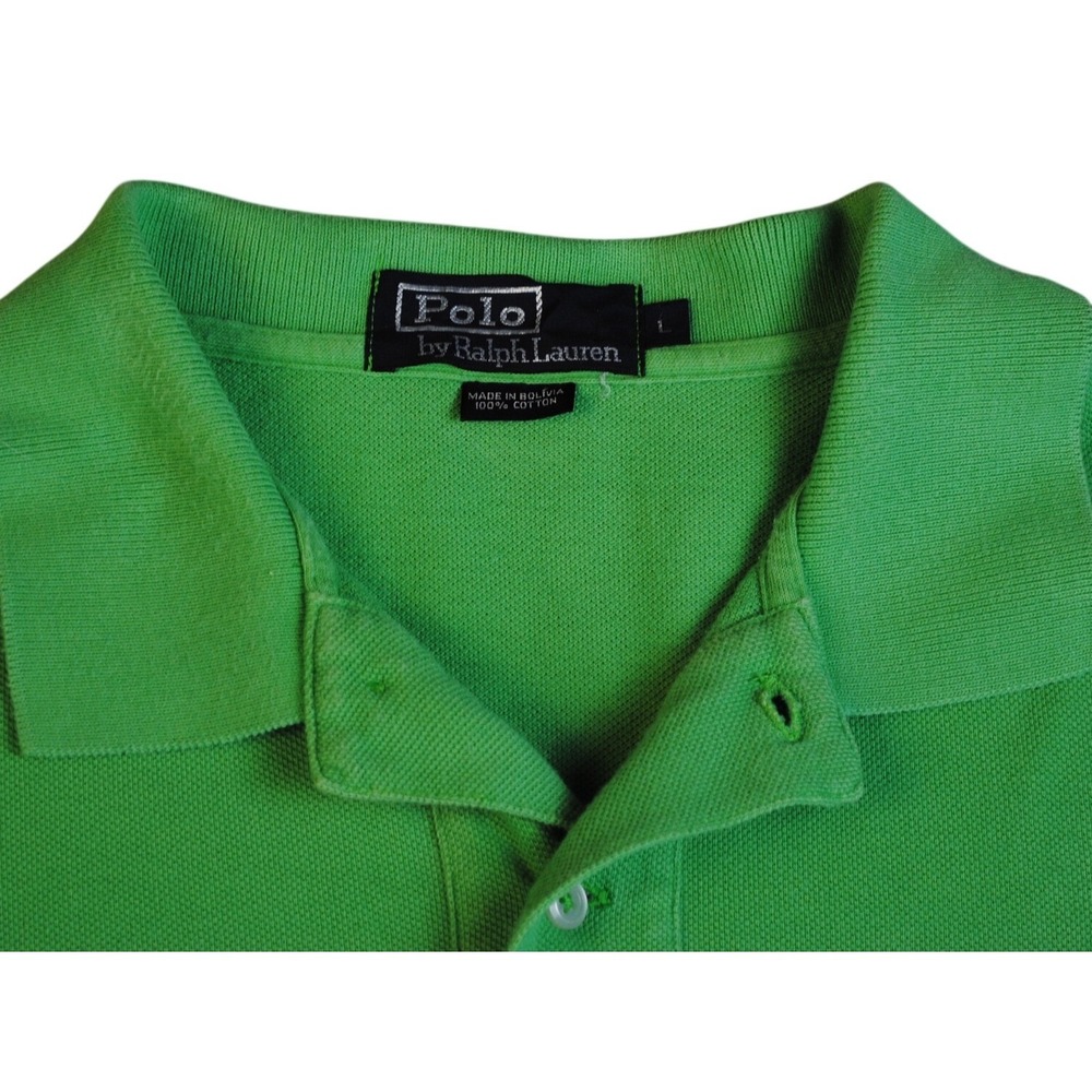 Y2K Polo Ralph Lauren Mens Green Cotton Short Sleeve Blue Pony Size L Vintage - Picture 2 of 6